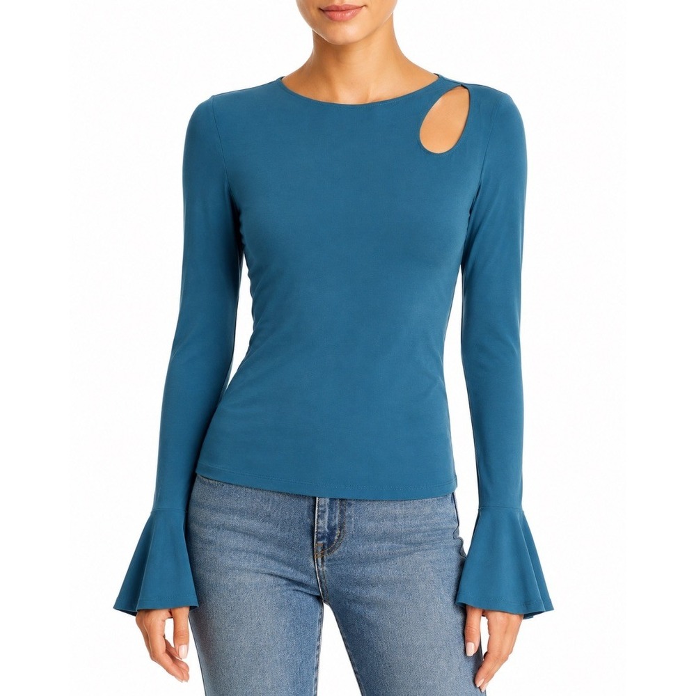 London Rose Womens Teal Bell Sleeve Cutout Long Sleeve Stretch Top S
